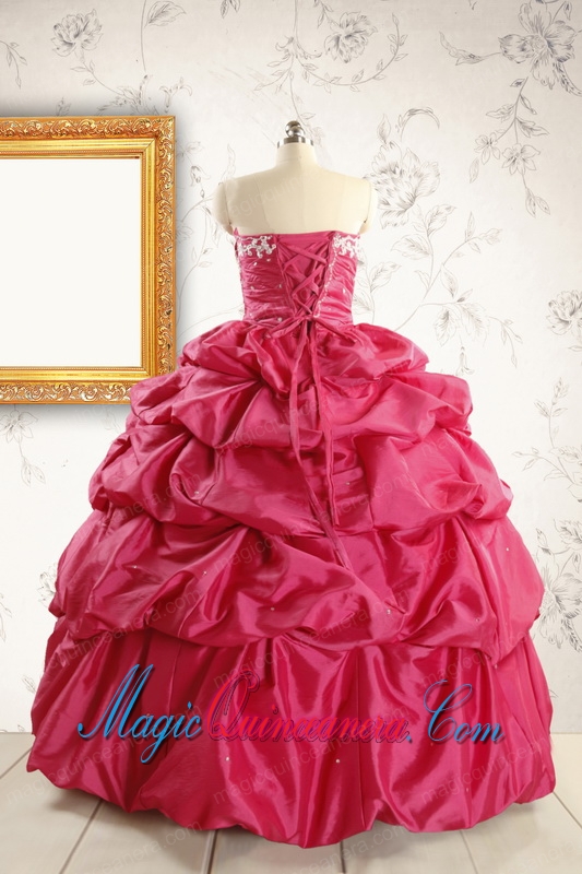 Appliques 2015 Hot Pink Quinceanera Dresses with Lace Up