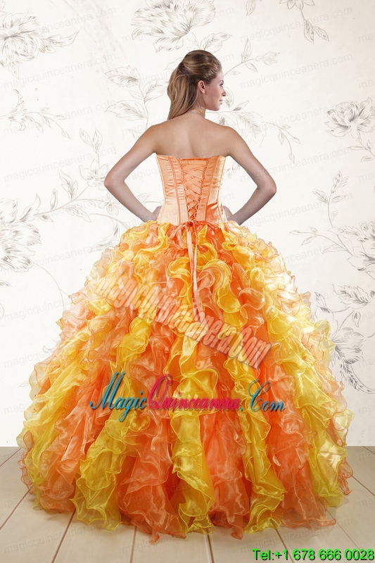 Puffy Luxurious 2015 Quinceanera Dresses with Appliques and Ruffles