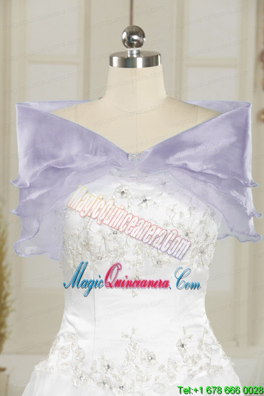 2015 Brand New Strapless Lavender Quinceanera Dresses with Appliques