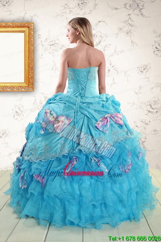 2015 Cheap Aqua Blue Appliques Quinceanera Dresses with Appliques