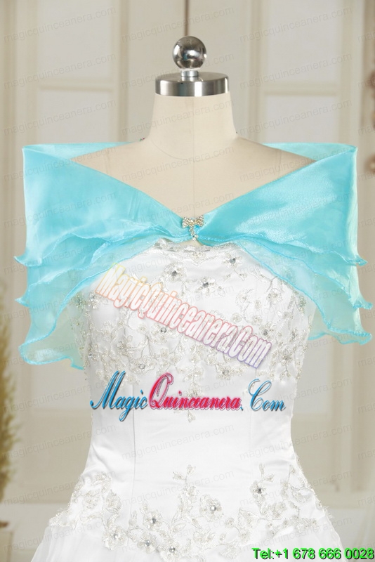 2015 Cheap Aqua Blue Appliques Quinceanera Dresses with Appliques