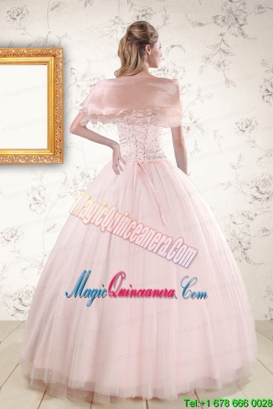 2015 Lovely Light Pink Beading Quinceanera Dresses