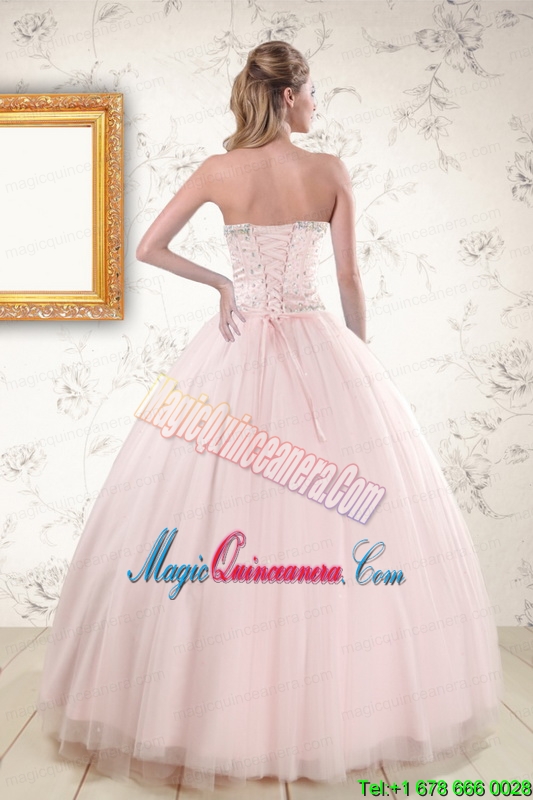 2015 Lovely Light Pink Beading Quinceanera Dresses