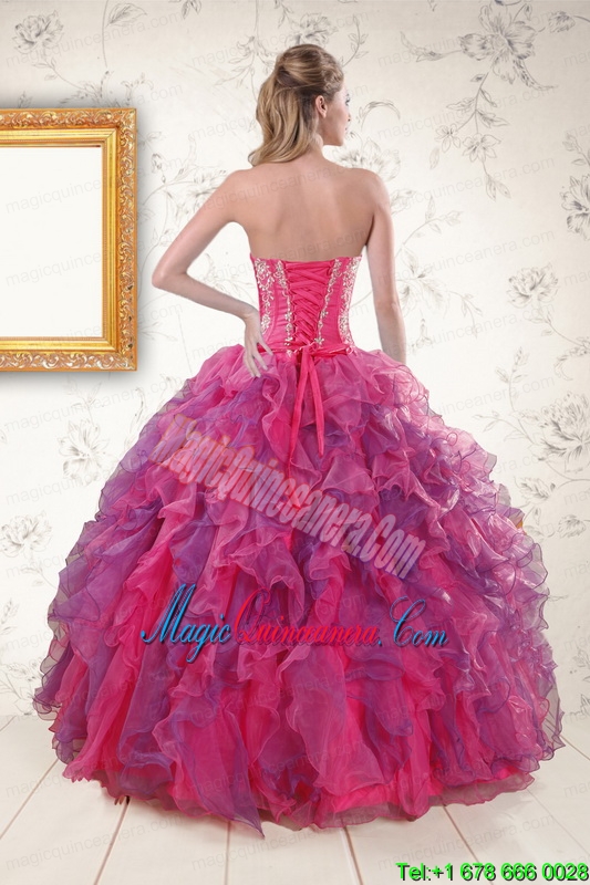 2015 Multi Color Quinceanera Dresses with Appliques and Ruffles