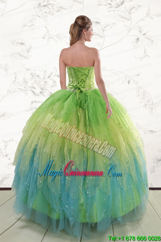2015 New Style Beading and Ruffles Quinceanera Dresses in Multi Color