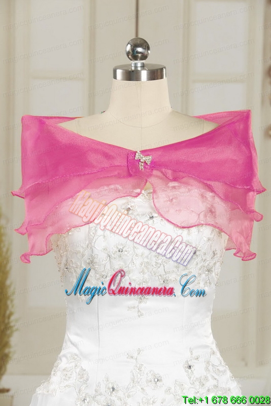 2015 Pretty Straps Hot Pink Quinceanera Dresses with Beading