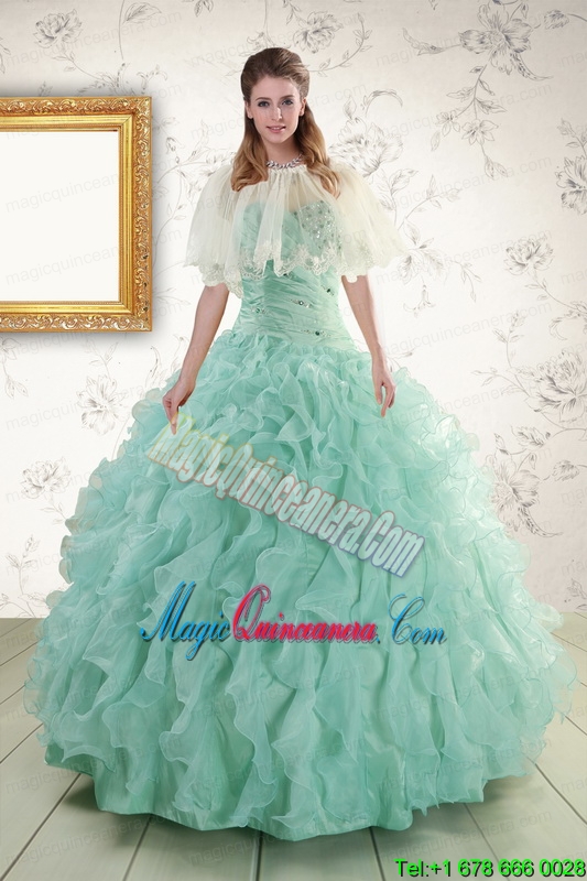 2015 Pretty Sweetheart Beading Quinceanera Dresses in Apple Green