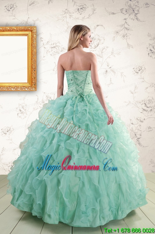 2015 Pretty Sweetheart Beading Quinceanera Dresses in Apple Green