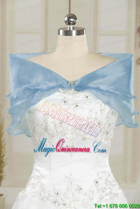 2015 White and Blue Ball Gown Quinceanera Dress with Halter