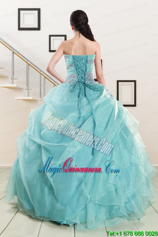 Beading and Ruffles Pretty Quinceanera Dresses in Turquoise for 2015