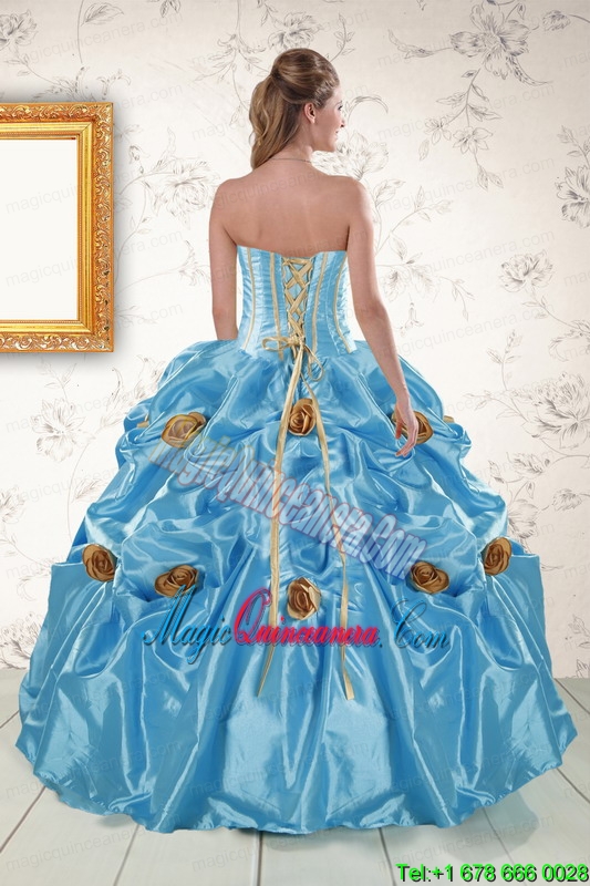 New Style Aqua Blue Quinceanera Dresses with Beading and Flowers