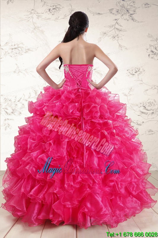 Pretty Hot Pink Sweet 15 Dresses with Appliques and Ruffles