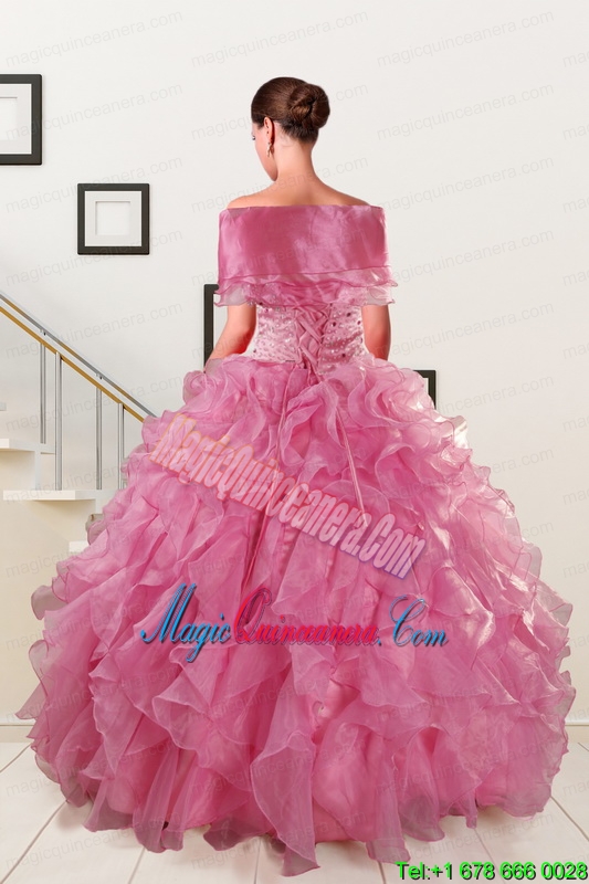 Puffy Sweetheart Pink Quinceanera Dresses with Beading