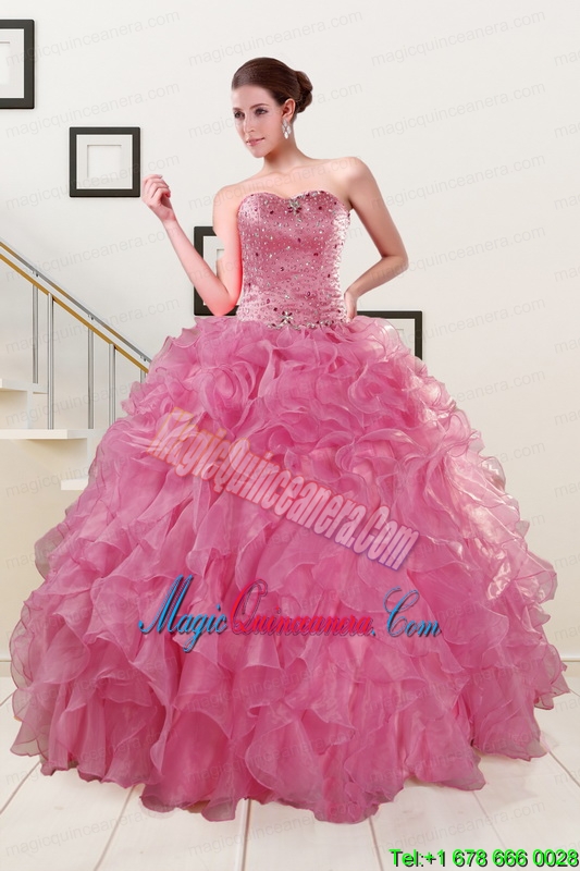 Puffy Sweetheart Pink Quinceanera Dresses with Beading