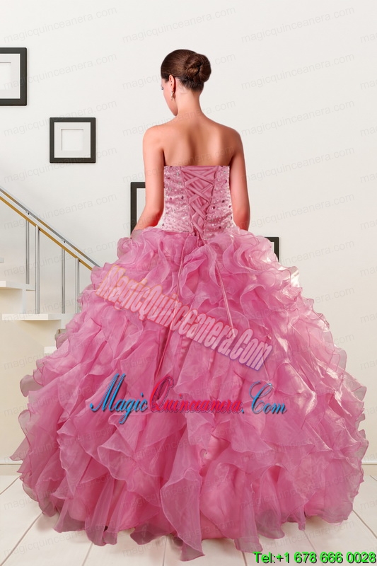 Puffy Sweetheart Pink Quinceanera Dresses with Beading