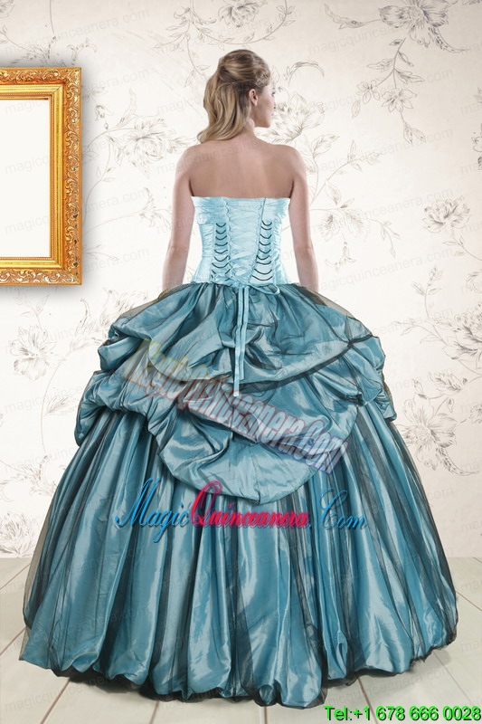 2015 Elegant Strapless Pick Ups Quinceanera Dresses in Teal