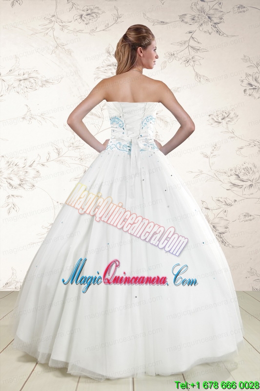 2015 Modern White Quinceanera Dresses with Appliques and Beading