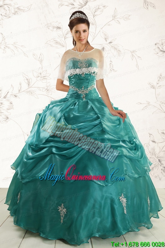 2015 Pretty Sweetheart Organza Appliques Sweet 16 Dresses
