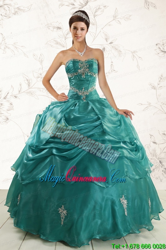 2015 Pretty Sweetheart Organza Appliques Sweet 16 Dresses