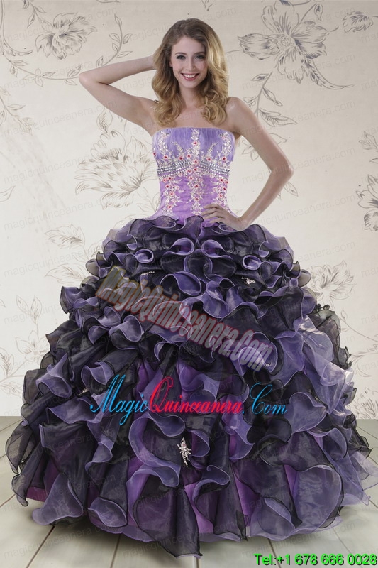 2015 Unique Multi Color Quinceanera Dresses with Beading and Ruffles