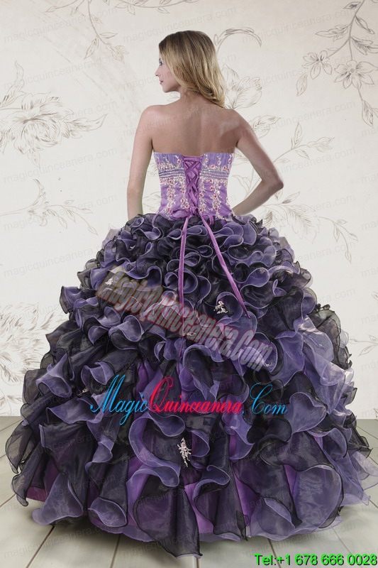 2015 Unique Multi Color Quinceanera Dresses with Beading and Ruffles