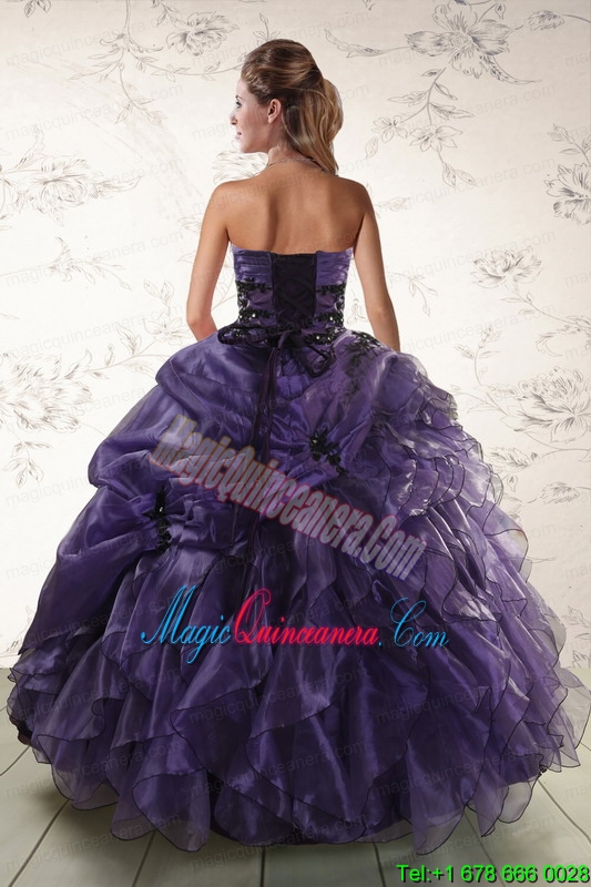 Elegant Sweetheart Appliques Purple Quinceanera Dress for 2015