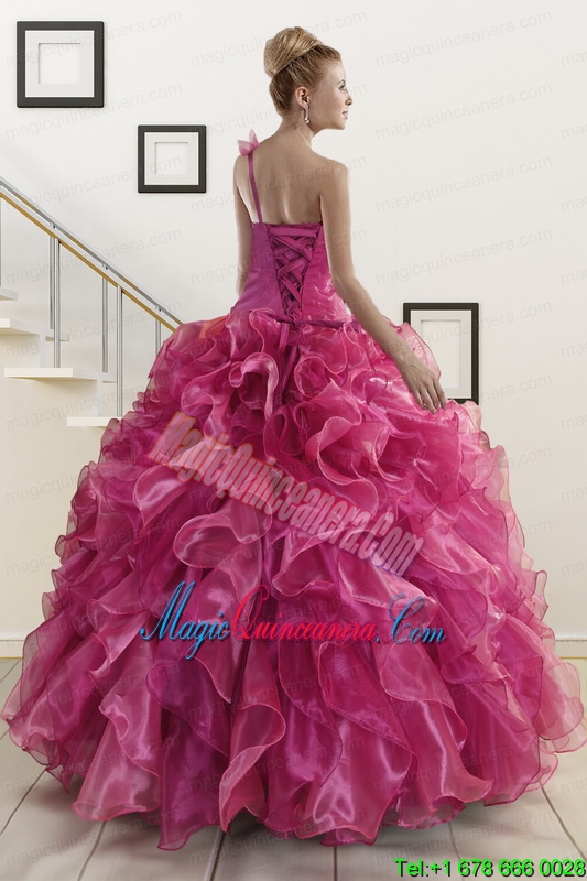 Exclusive Beading One Shoulder Sweet 16 Dresses in Fuchsia