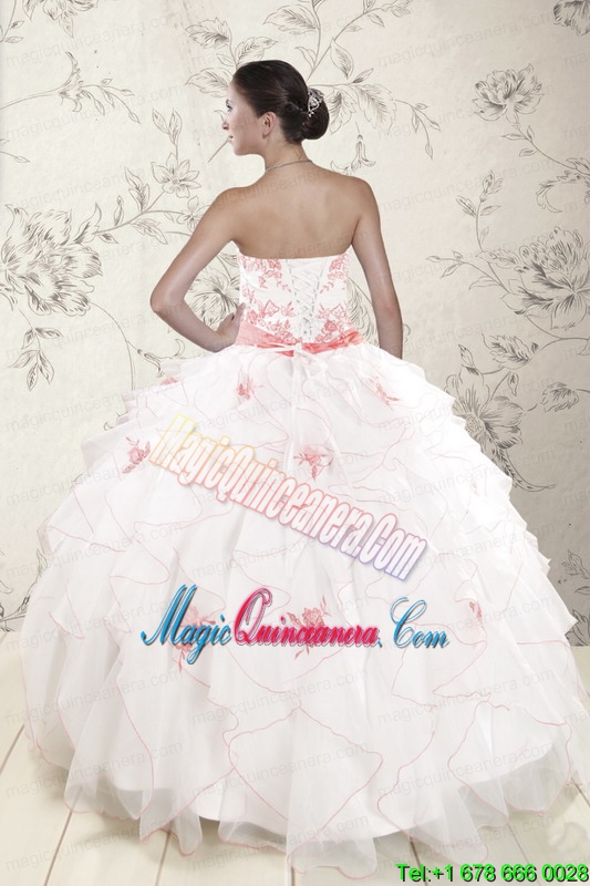 Most Popular White Quinceanera Dresses with Pink Appliques and Ruffles