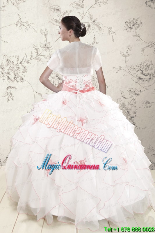 Most Popular White Quinceanera Dresses with Pink Appliques and Ruffles