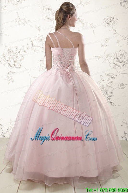 One Shoulder Beading Light Pink Quinceanera Dresses for 2015