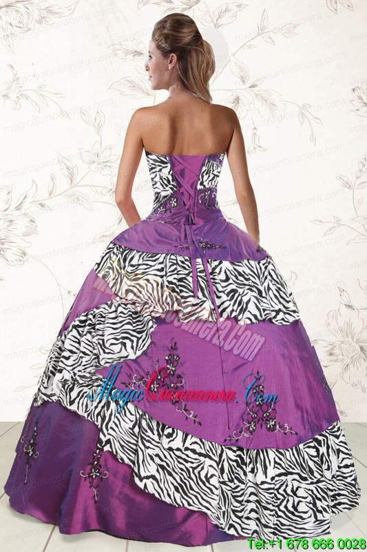 Unique Purple Quinceanera Dresses with Embroidery and Zebra