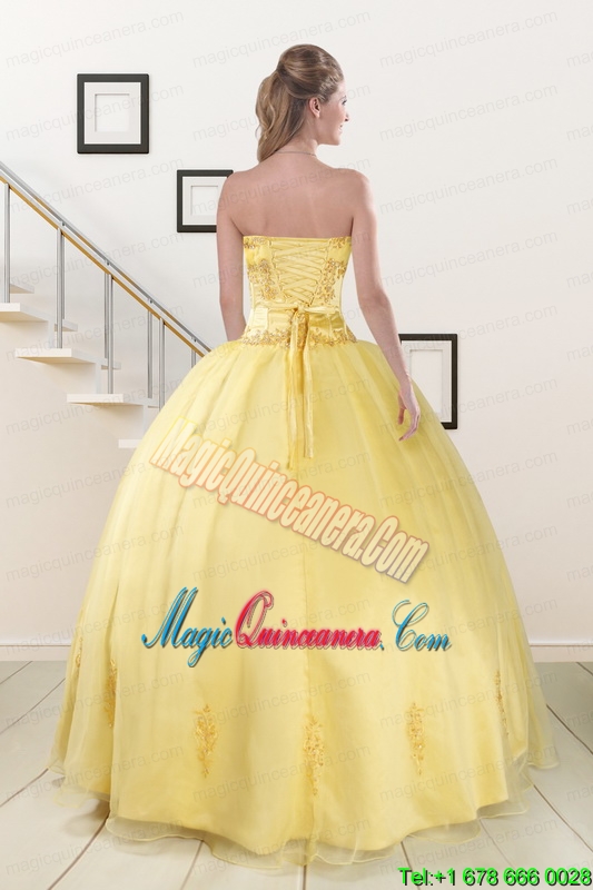 Wonderful Yellow 2015 Quinceanera Dresses with Strapless