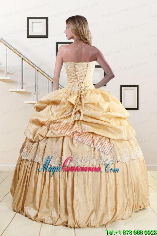 2015 Brand New Champagne Quinceanera Dresses with Appliques