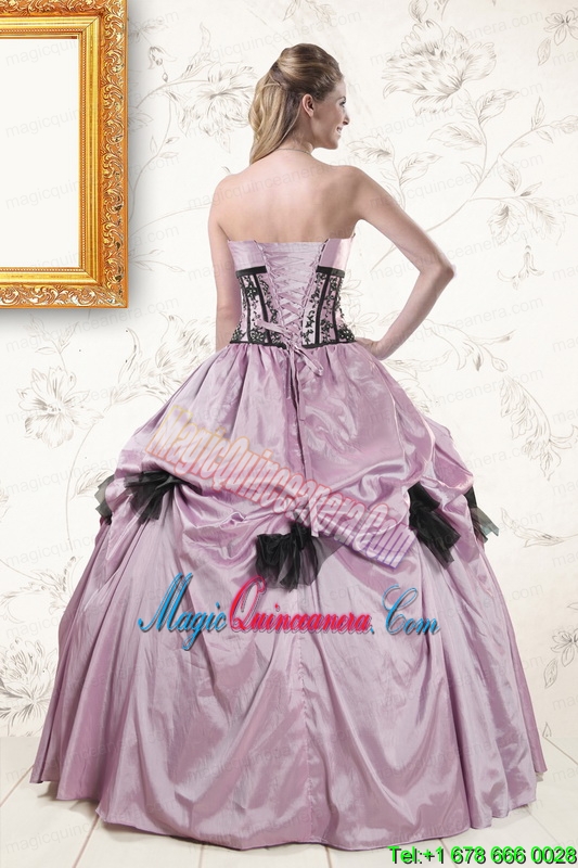 2015 Cheap Strapless Quinceanera Dresses with Appliques and Ruffles