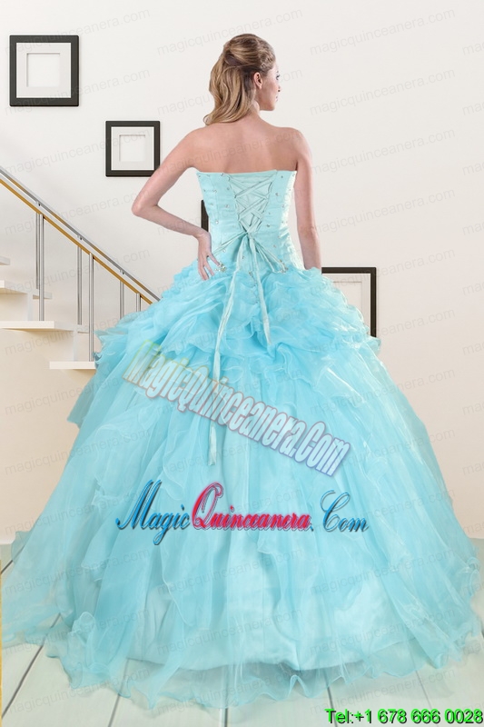 2015 Elegant Aqua Blue Quinceanera Dresses with Beading