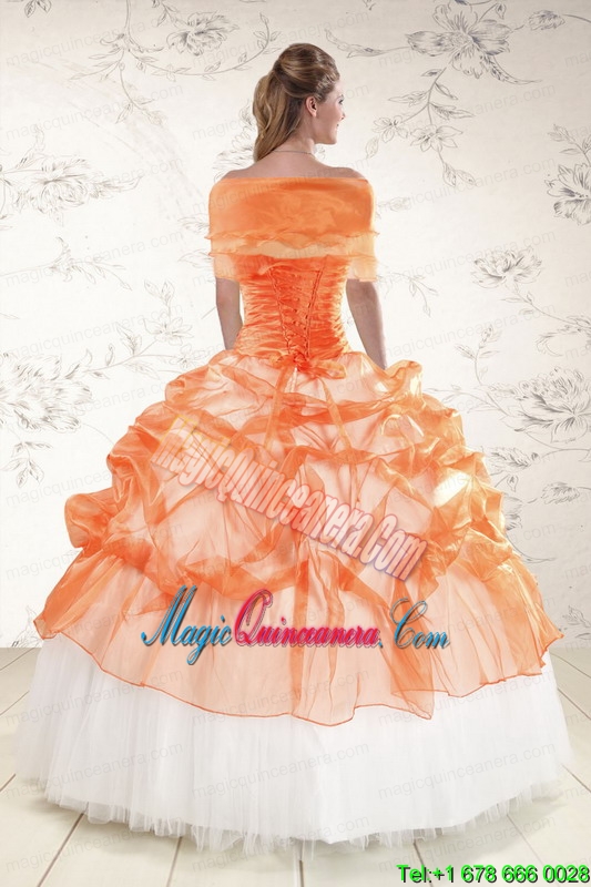 2015 Perfect Strapless Orange Quinceanera Dresses with Beading and Appliques