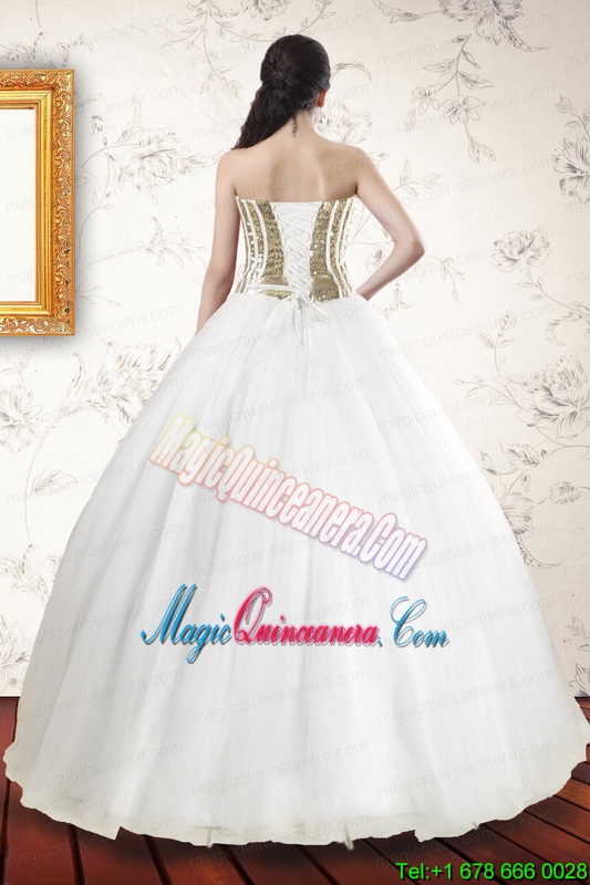 2015 The Super Hot Tulle Strapless Sequins White Quinceanera Dresses