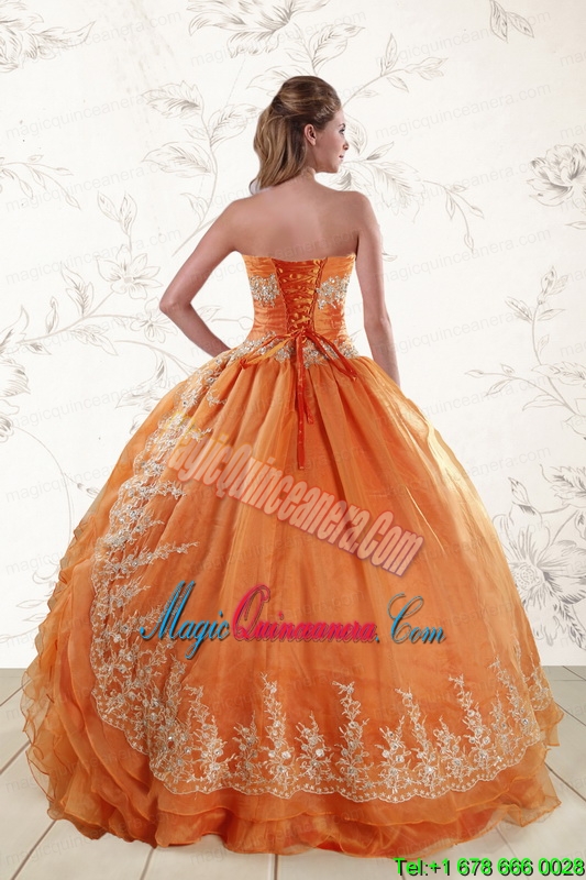 Cheap Strapless Appliques 2015 Quinceanera Dresses in Orange