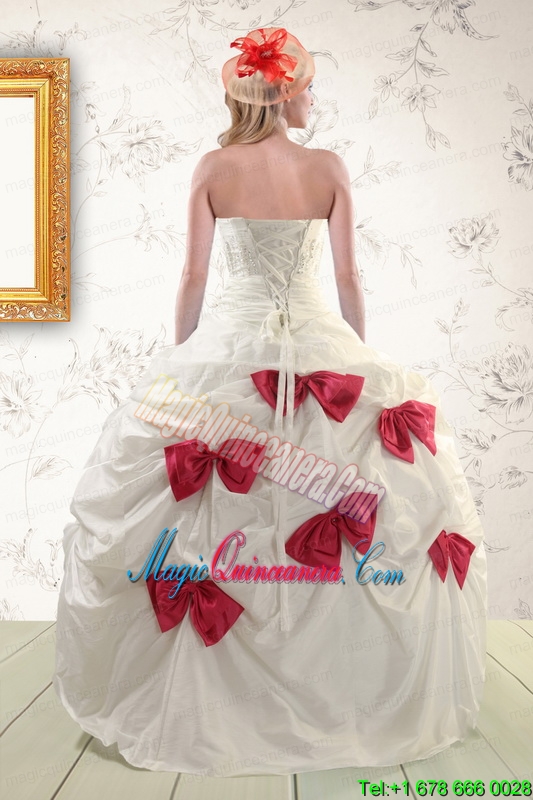 Cheap White Quinceanera Dresses with Beading and Bowknots For 2015