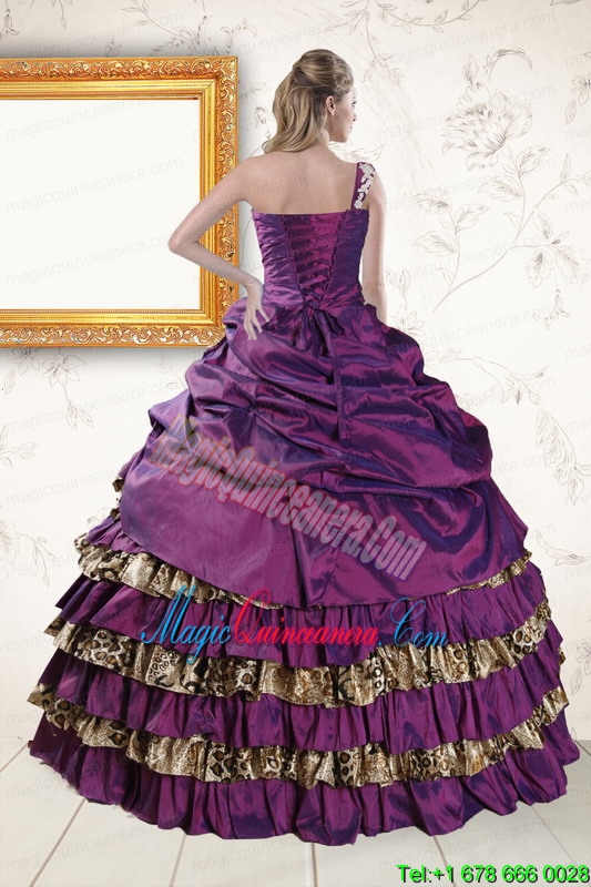 Classic One Shoulder Quinceanera Dresses with Beading and Leopard