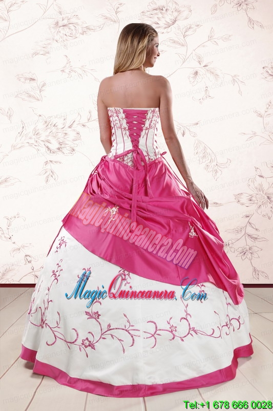 Luxurious Embroidery Sweet 15 Dresses in White and Hot Pink