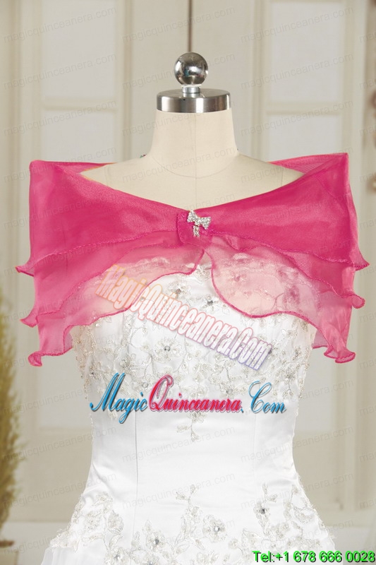 Luxurious Embroidery Sweet 15 Dresses in White and Hot Pink