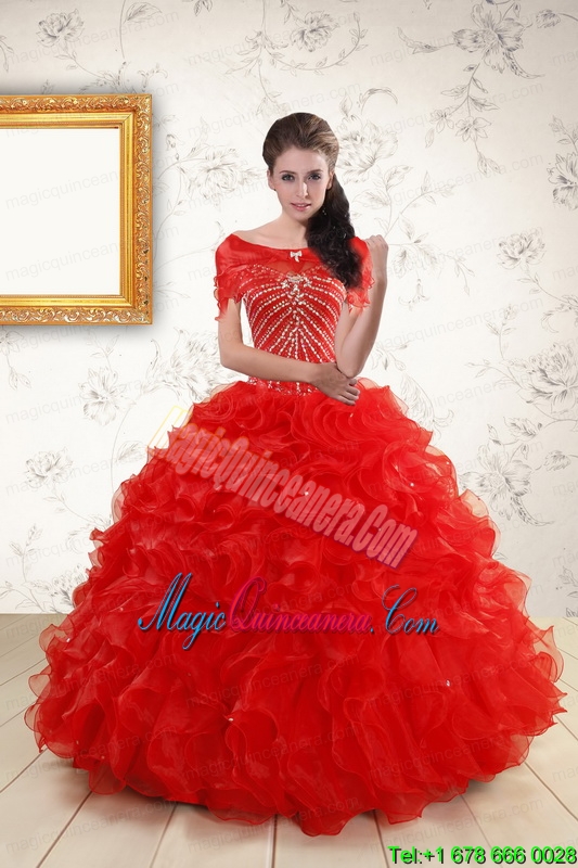 Sweetheart Beading Perfect Red Quinceanera Dresses for 2015