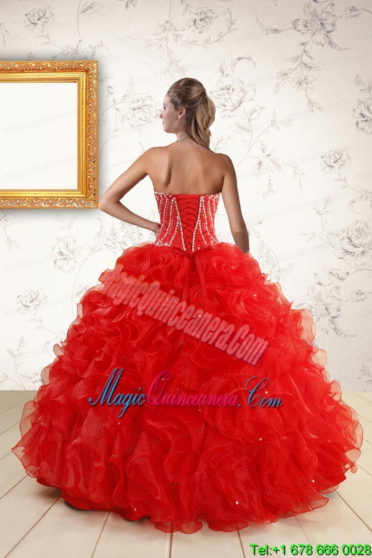 Sweetheart Beading Perfect Red Quinceanera Dresses for 2015