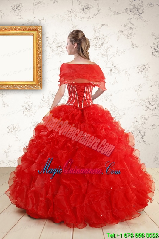 Sweetheart Beading Perfect Red Quinceanera Dresses for 2015