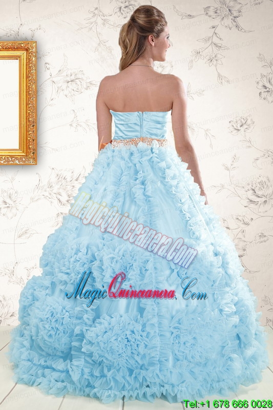 Unique Beading Aqua Blue 2015 Quinceanera Dresses
