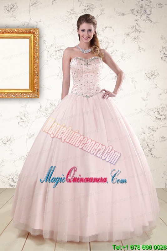2015 Beading Ball Gown Quinceanera Dresses in Light Pink