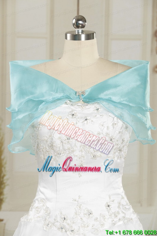 2015 New Style Strapless Beading Quinceanera Dresses in Aqua Blue