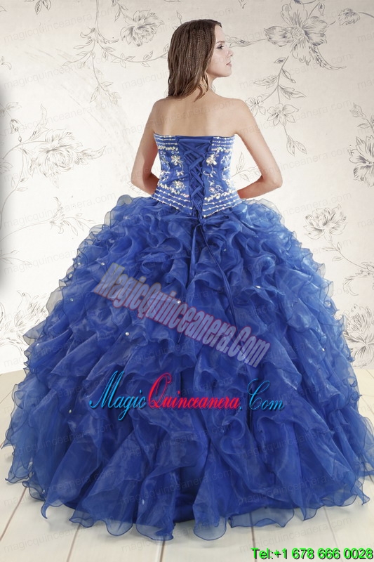 Beautiful Beading and Ruffles 2015 Quinceanera Dresses in Royal Blue