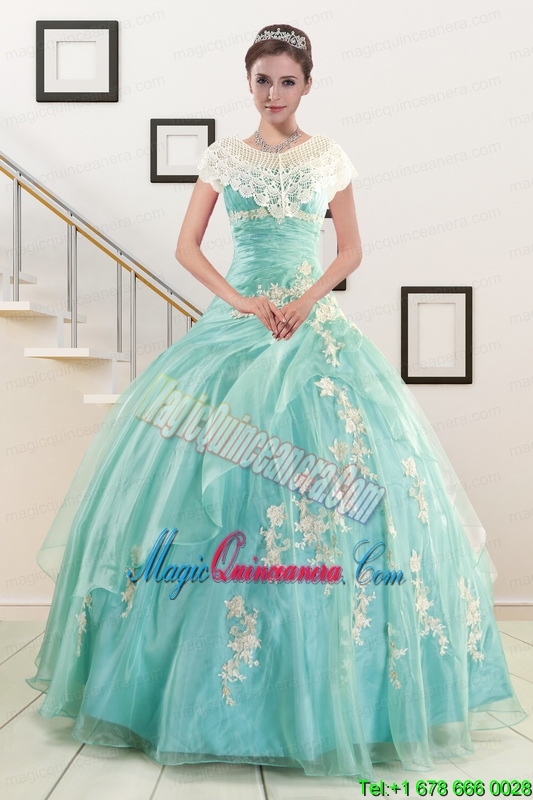 Discount Blue Quinceanera Dresses with Appliques for 2015